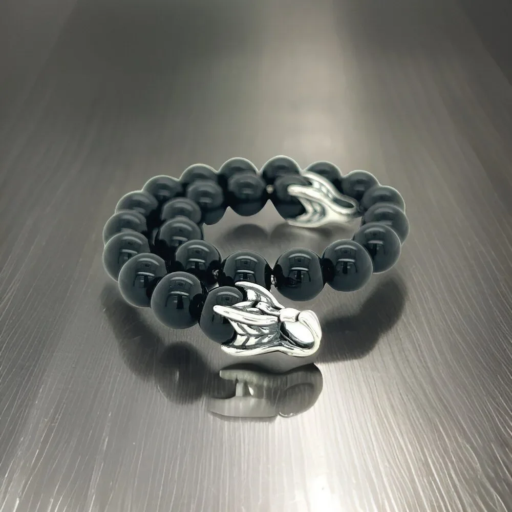 David Yurman Authentic Estate Onyx Spiritual Beads Bracelet 8.5" Silver DY447 - Picture 6 of 10